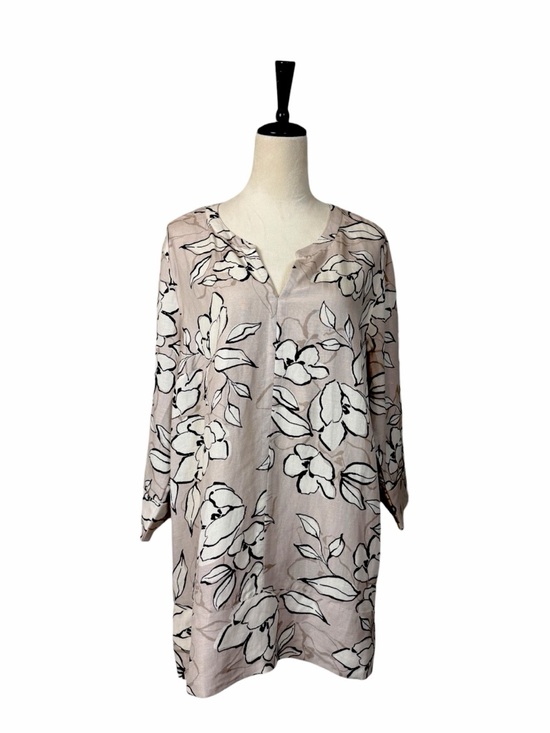 J.Jill Linen Blend Tunic Top Size Large New Tan White Minimalist Long Sleeves - Picture 2 of 12